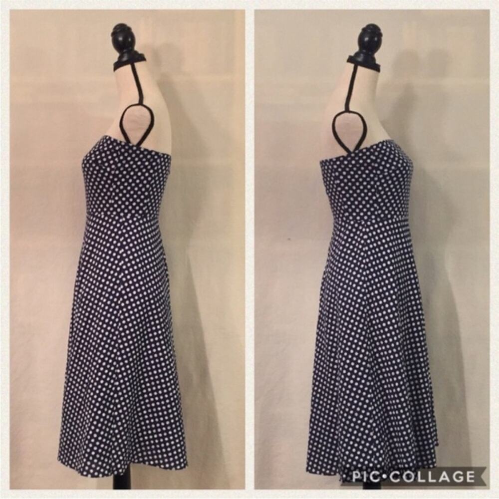 J.Crew Polka Dot Y2K Strapless Dress Fit and Flare Party Navy White Size 10 - Picture 3 of 8